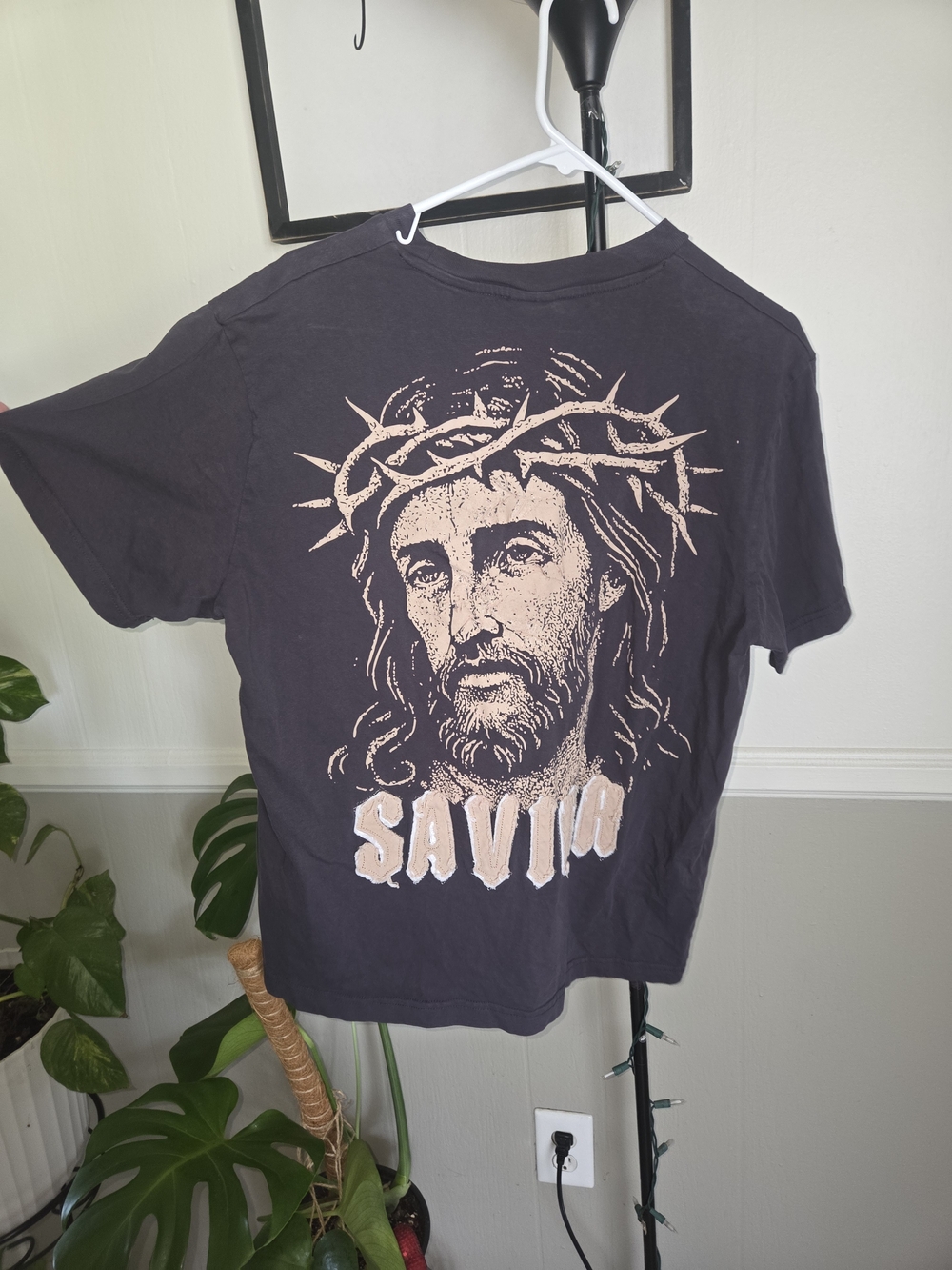 CTHDRL 'Savior' Graphic Tee with Jesus Motif and Patchwork